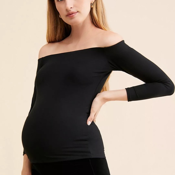 Hatch The Maternity Off The Shoulder Bodycon Top in Black - Picture 1 of 5